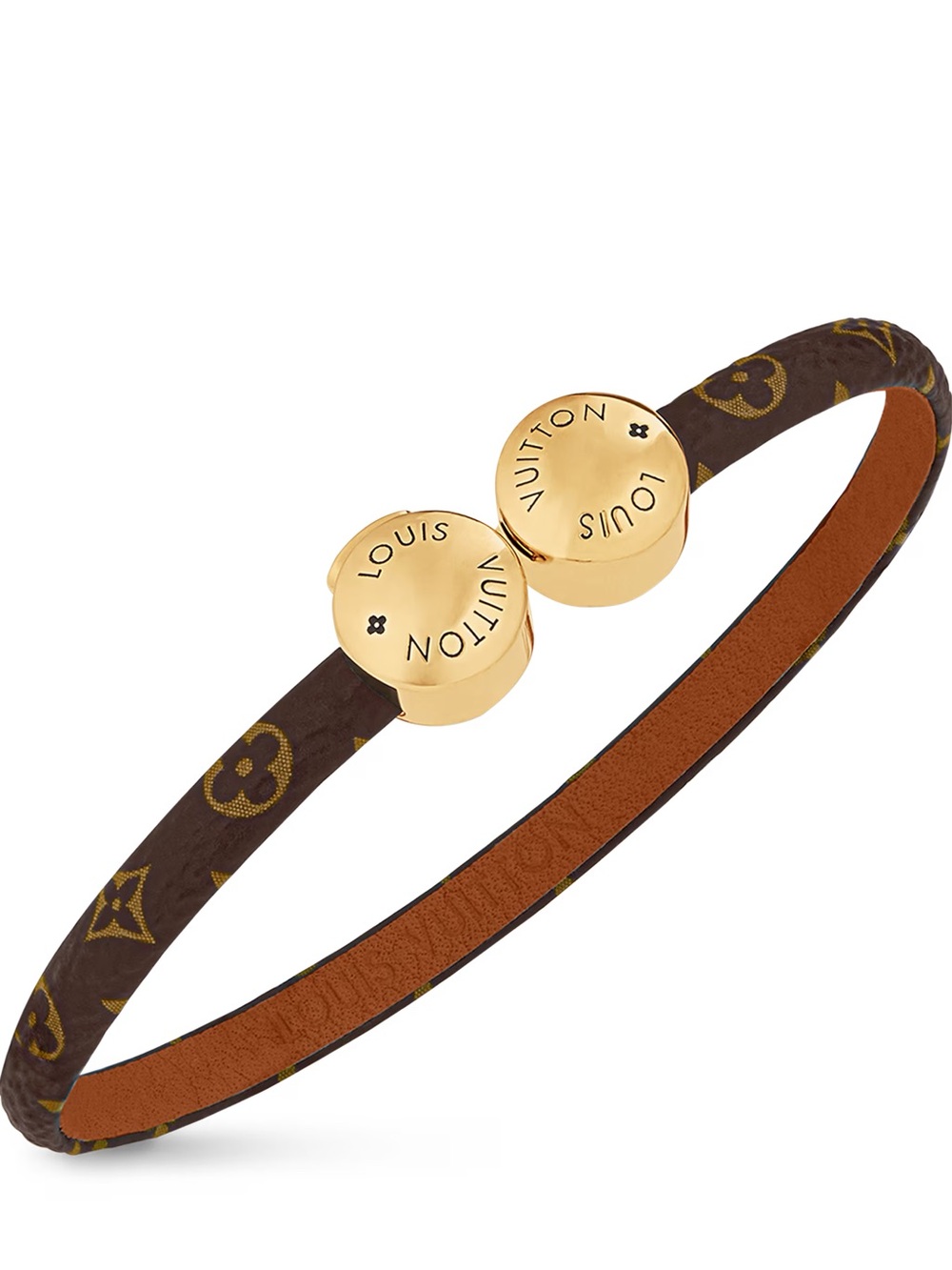 Louis Vuitton Monogram Brown Leather Bracelet with Gold Disc Clasp - Picture 2 of 2